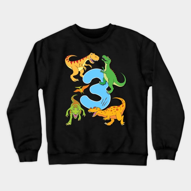 Dinosaur Birthday 3 Year Boys Girls Dino Design Crewneck Sweatshirt by samshirts